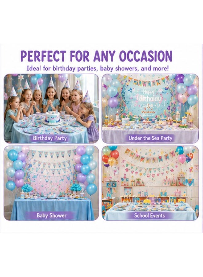Kidzilla 96 PCS Mermaid Birthday Party Supplies Kit for Girls – Under the Sea Party Decorations Set with Banner, Plates, Cups, Napkins, Hats, Masks, Loot Bags, Tablecloth & Party Favors - Image 5