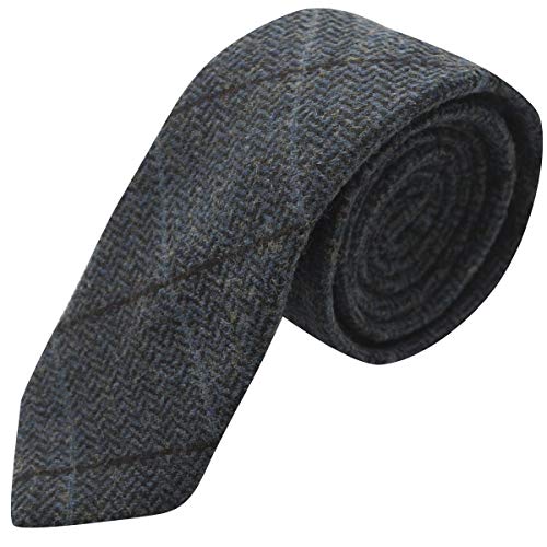 King & Priory Luxury Aegean Blue Herringbone Check Necktie, Tweed - Image 1