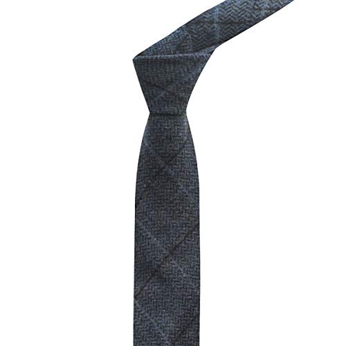 King & Priory Luxury Aegean Blue Herringbone Check Necktie, Tweed - Image 2
