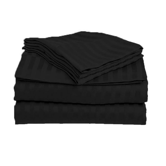 Roman 300 TC Glace Cotton Satin Stripes Elastic Fitted Plain Single Bedsheet with one Pillow Covers Size 60 90 inchBlack - Image 2