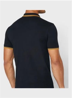 FRED PERRY Essential Logo Printed Polo Shirt Black/Yellow  - Image 2