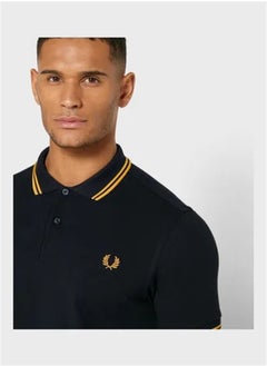 FRED PERRY Essential Logo Printed Polo Shirt Black/Yellow  - Image 3