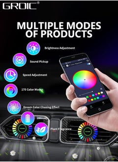 GROIC Car Ambient Light,Air Freshener Vent Clip,24 LED RGB Light Car Atomosphere Light,100 Color Modes, APP Control,Vent Fixation,Car Accessories Gifts  - Image 4