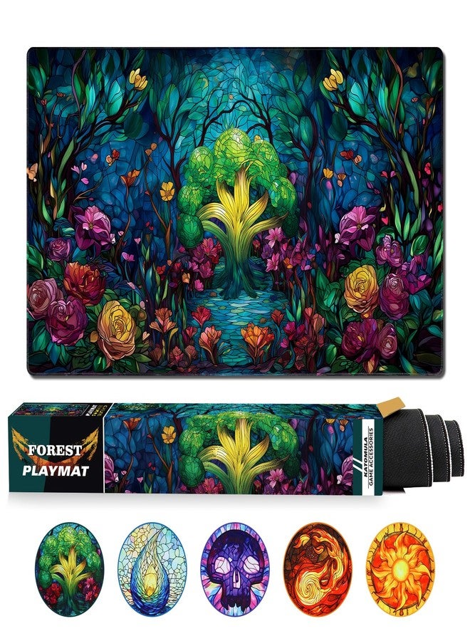 Katomula MTG Playmat, TCG Card Game Playmat, Stitched Edge, Non-Slip Rubber Bottom - 24 x 14 inch - Forest - Image 1