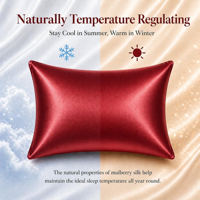 ROSEWARD 100% Mulberry Silk Pillowcase for Hair and Skin Made in USA, Real 22 Momme Silk, Anti Acne Pillow Case with Zipper, 6A Grade Organic Silk, Hypoallergenic, Anti Wrinkle (Standard, Red) - Image 5