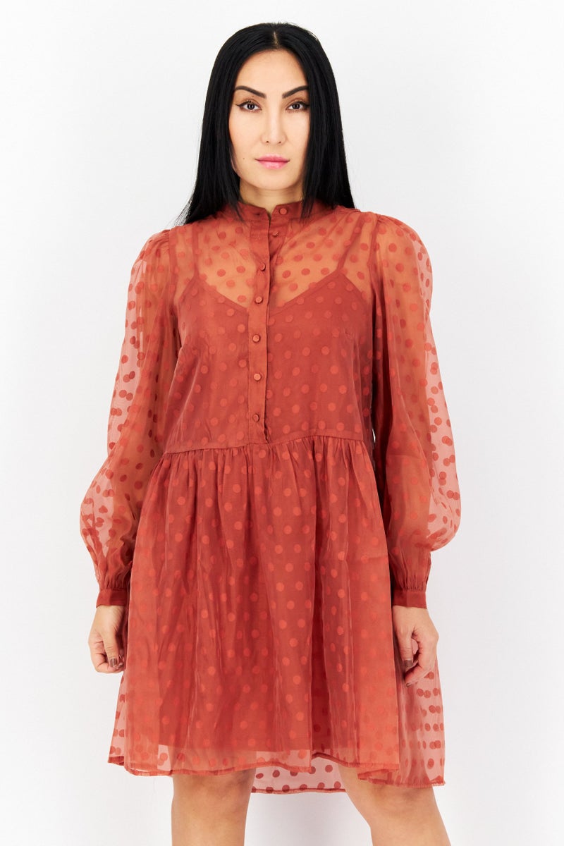 En Saison Women Polka Dot Mini Dress, Rust - Image 1
