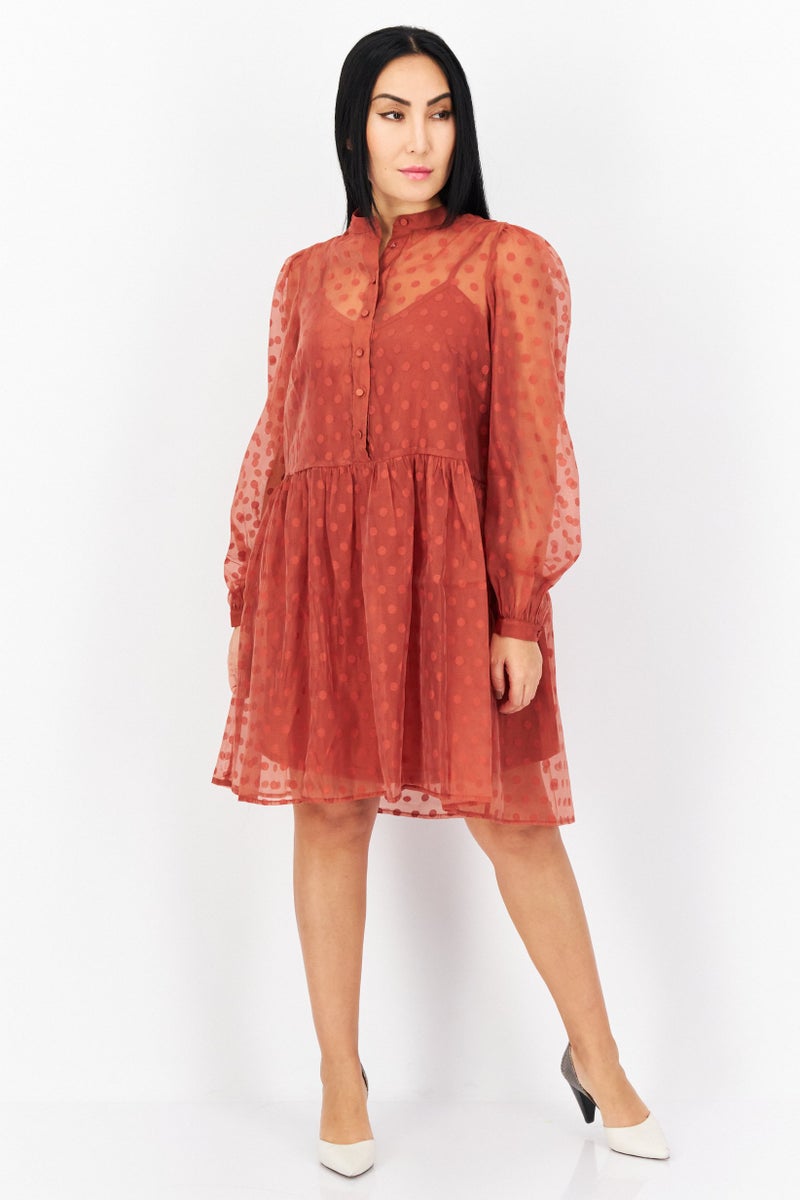 En Saison Women Polka Dot Mini Dress, Rust - Image 3