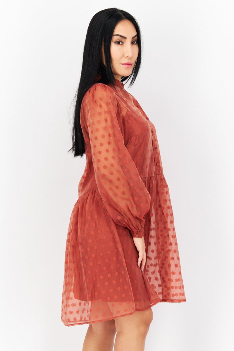 En Saison Women Polka Dot Mini Dress, Rust - Image 2