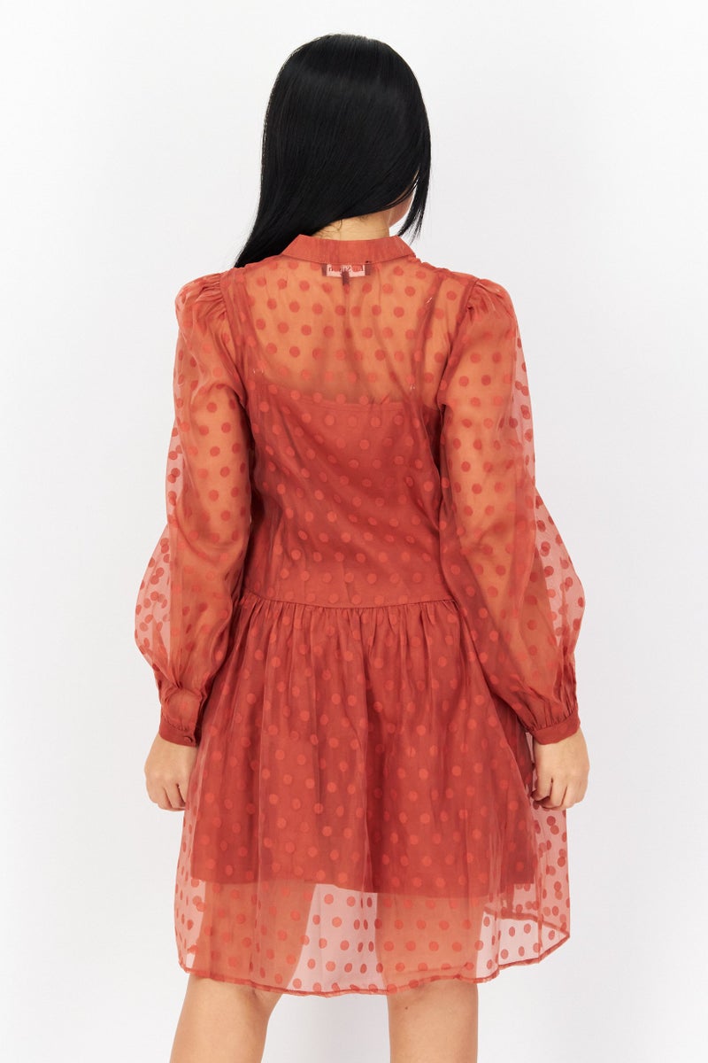 En Saison Women Polka Dot Mini Dress, Rust - Image 4