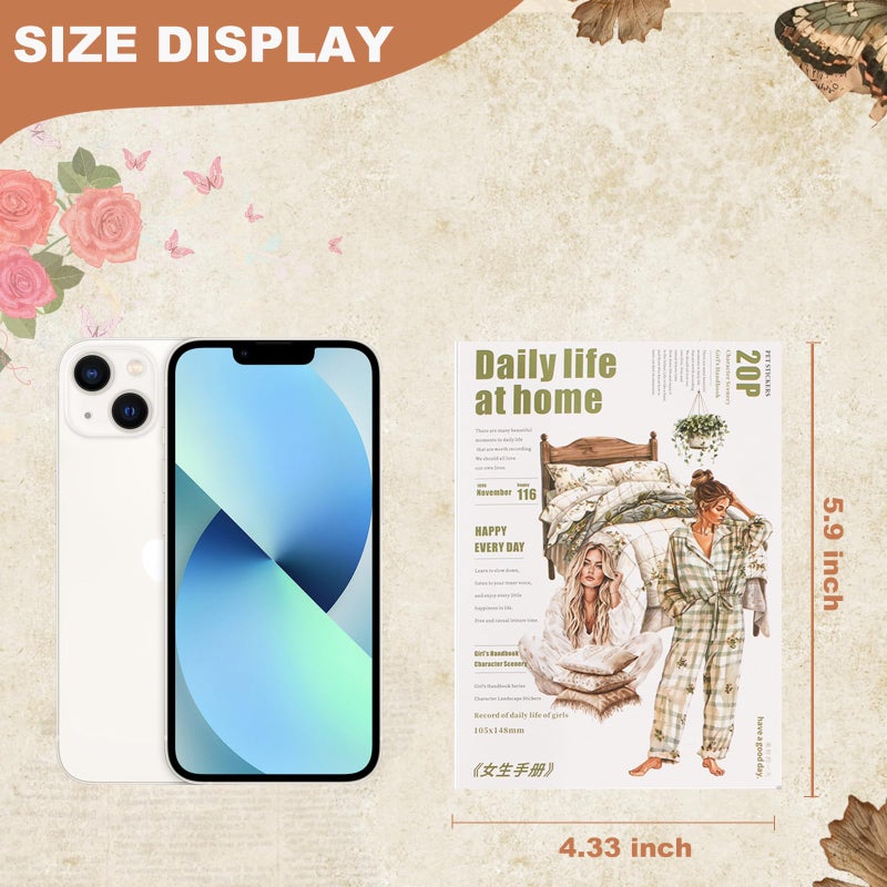 Auguro Scrapbooking Sticker 20 Sheets 120 Pre-Cut PET Daily Life at Home Girls People Stickers Books for journaling Scrapbook Supplies Transparent Stickers for journaling - Image 5