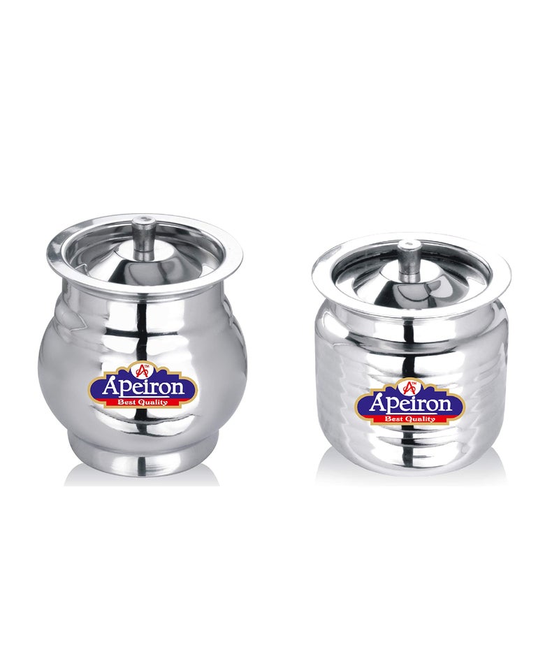 Apeiron Stainless Steel Lota shape and Linner Shape Ghee/Oil Pot with Spoon and Lid - 300 ml Steel Utility Container - Image 1