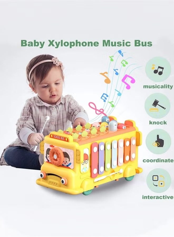 Montessori Toys for 1 2 3 Year Old, Wooden Activity Bus with Xylophone & Fishing Game, Educational Motor Skill Toys for Toddlers, Ideal Gift for Babies - Image 1