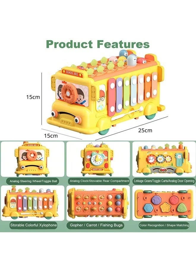 Montessori Toys for 1 2 3 Year Old, Wooden Activity Bus with Xylophone & Fishing Game, Educational Motor Skill Toys for Toddlers, Ideal Gift for Babies - Image 4