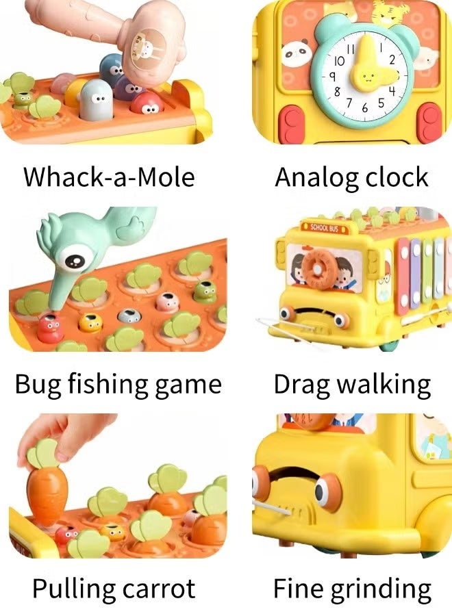 Montessori Toys for 1 2 3 Year Old, Wooden Activity Bus with Xylophone & Fishing Game, Educational Motor Skill Toys for Toddlers, Ideal Gift for Babies - Image 3