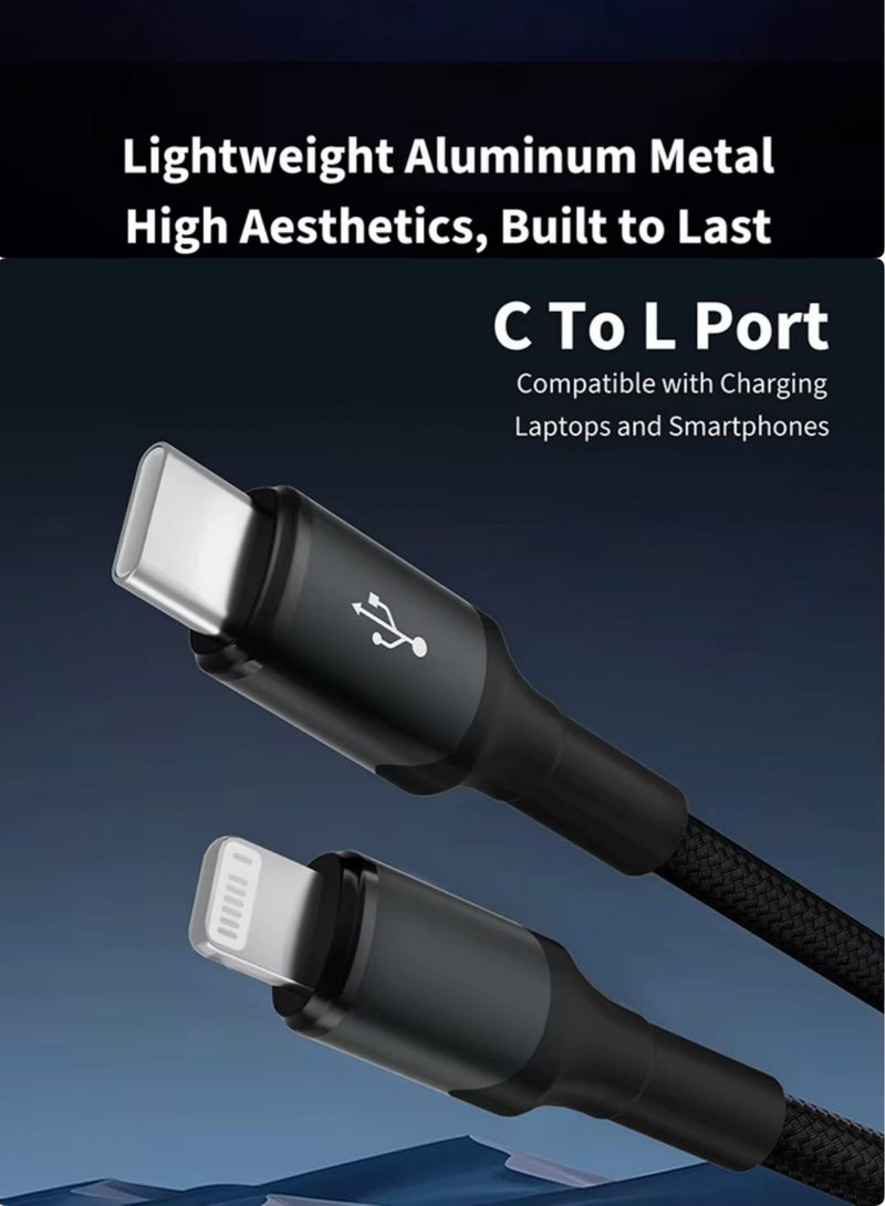 USB-C to Lightning Charging Cable (1M), supports fast charging and data transfer, compatible with multiple smartphone models including 14, 13, 12, 11, X, and 8/7/6/5 series – Black. - Image 2