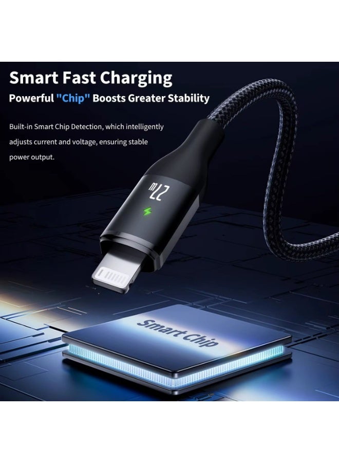 USB-C to Lightning Charging Cable (1M), supports fast charging and data transfer, compatible with multiple smartphone models including 14, 13, 12, 11, X, and 8/7/6/5 series – Black. - Image 4