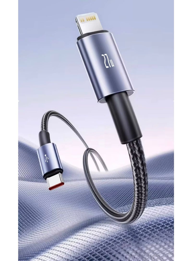 USB-C to Lightning Charging Cable (1M), supports fast charging and data transfer, compatible with multiple smartphone models including 14, 13, 12, 11, X, and 8/7/6/5 series – Black. - Image 5