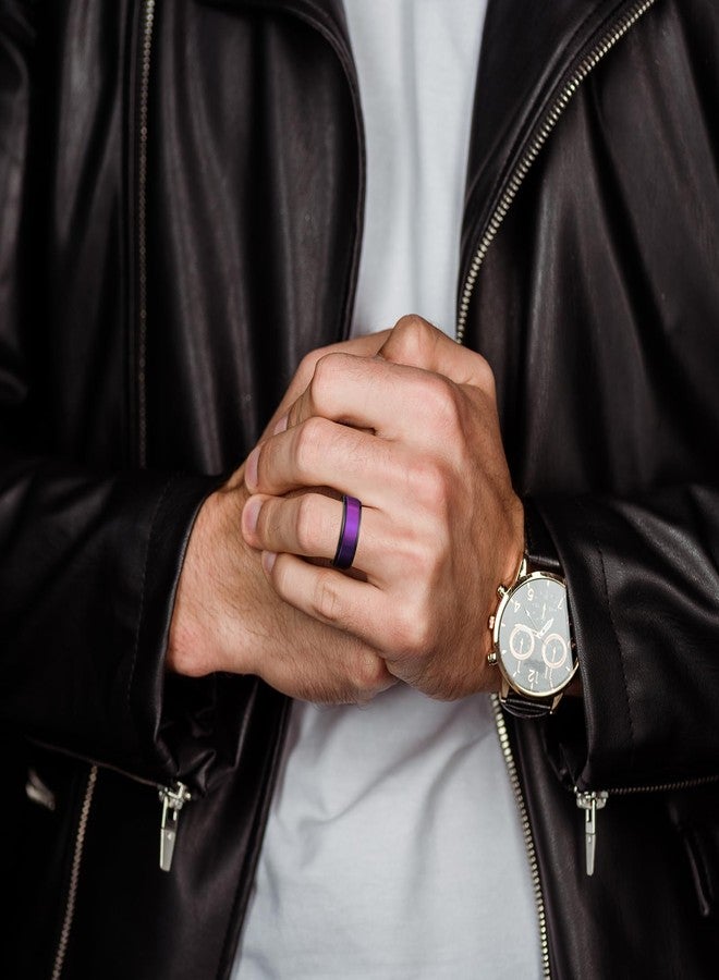 King Will 316L Stainless Steel Spinner Weding Ring for Men Women-8mm Black Stress Relief Fidget Ring with Purple Plated Matte Brushed Surface Spinner Wedding Band Comfort Fit Size 12 - Image 5