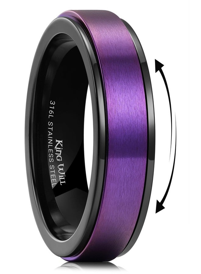 King Will 316L Stainless Steel Spinner Weding Ring for Men Women-8mm Black Stress Relief Fidget Ring with Purple Plated Matte Brushed Surface Spinner Wedding Band Comfort Fit Size 12 - Image 1