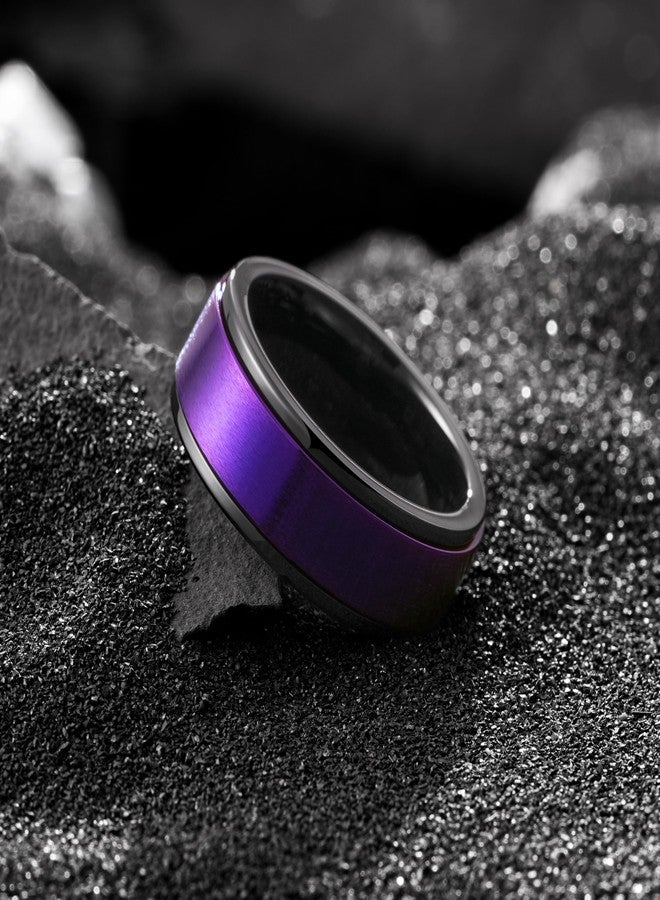 King Will 316L Stainless Steel Spinner Weding Ring for Men Women-8mm Black Stress Relief Fidget Ring with Purple Plated Matte Brushed Surface Spinner Wedding Band Comfort Fit Size 12 - Image 3