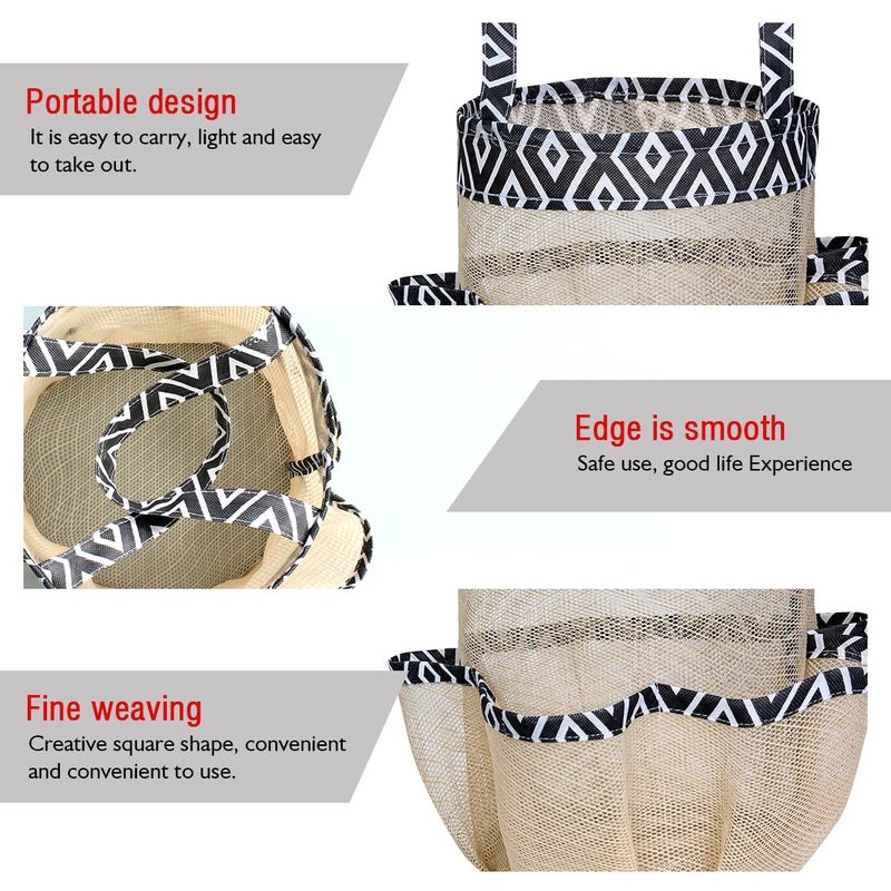 PrettyKrafts PRETTY KRAFTS Mesh Shower Caddy Tote Bag 8 Pockets, Hanging Portable Toiletry Bag for Men and Women, College Dorm Essentials Quick Dry Bath Organizer for College Dorms, Gym, Camp - Beige Black - Image 5