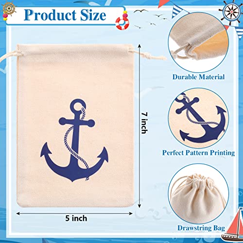 Shellwei 24 Pack Nautical Gift Bags Cotton Nautical Anchors Drawstring Bags Themed Favor Boat Goodie 7 x 5 inch for Boys Girls Birthday Wedding Beach Theme Parties Supplies Favors - Image 3