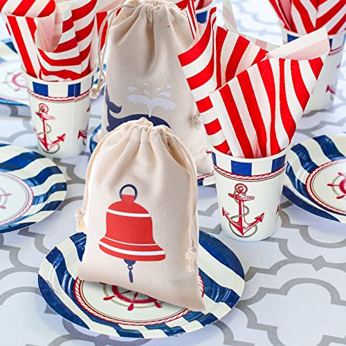 Shellwei 24 Pack Nautical Gift Bags Cotton Nautical Anchors Drawstring Bags Themed Favor Boat Goodie 7 x 5 inch for Boys Girls Birthday Wedding Beach Theme Parties Supplies Favors - Image 4