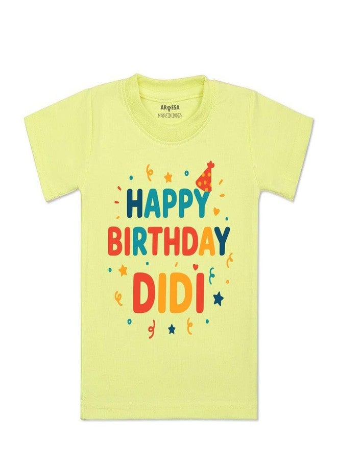 ARVESA Happy Birthday Didi TS-2054 Family Birthday Baby Tshirt for Kids Boys & Girls Half Sleeves Round Neck Clothes Tshirt for Kids Boys 1 Months to 6 Years Dress Yellow - Image 1