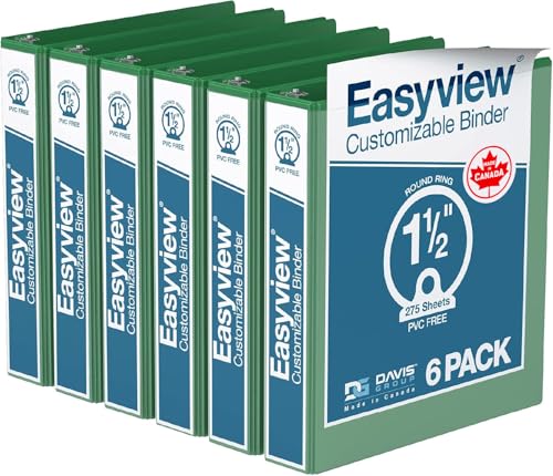 Davis Group Easyview Premium 3-Ring Binders with Clear-View Covers and Round Rings, Binders for School or Office, 1.5 Inch, Pack of 6, Green - Image 1