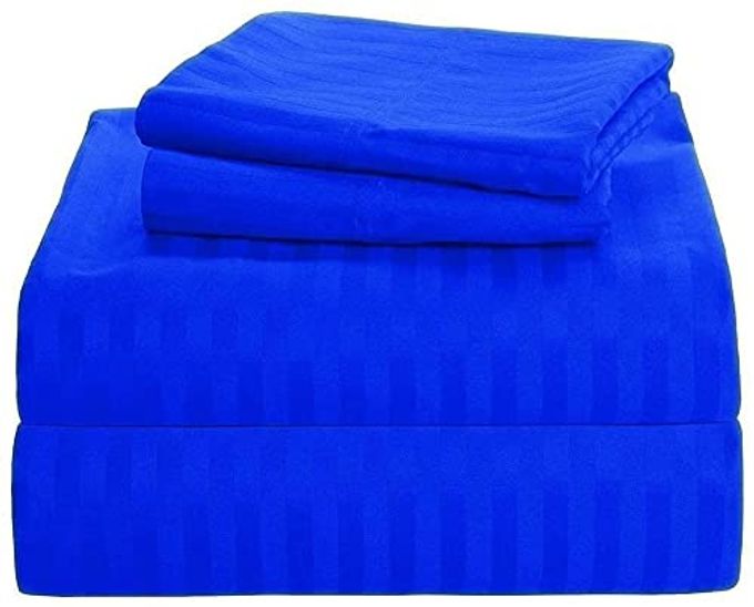 100 EGYPTIAN COTTON 800 THREAD COUNT SATEEN FINISH STRIPED LUXURIES HOTEL QUALITY 3 PIECE FLAT BED SHEETS 1 FLAT BEDSHEET AND 2 PILLOWCASE QUEEN SIZE ROYAL BLUE STRIPE
