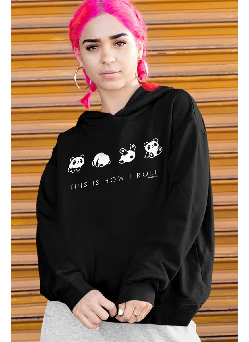 Rock&Roll Panda Tumble Black Oversize Hooded Thick Women's Sweatshirt