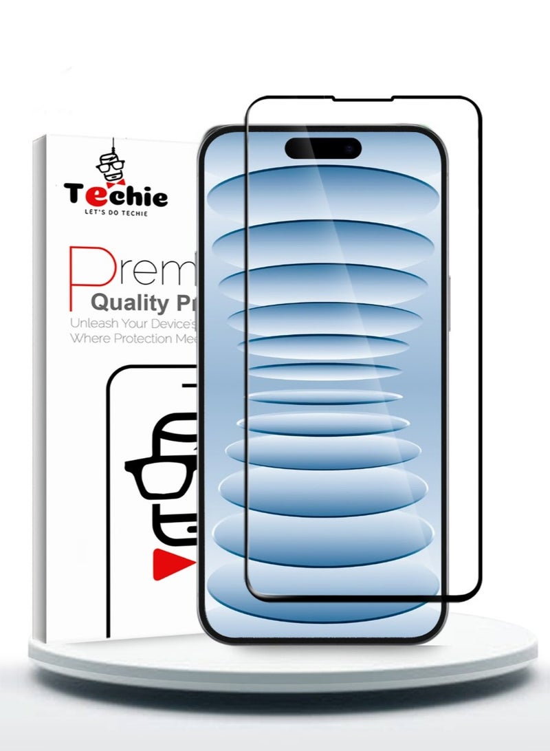 Techie حماية الشاشة من زجاج مقسّى HD بصلابة 10H تغطي بالكامل لهاتف iphone 16 - مقاوم للخدوش، مقاوم للبصمات، وتقنية خالية من الفقاعات - Image 1