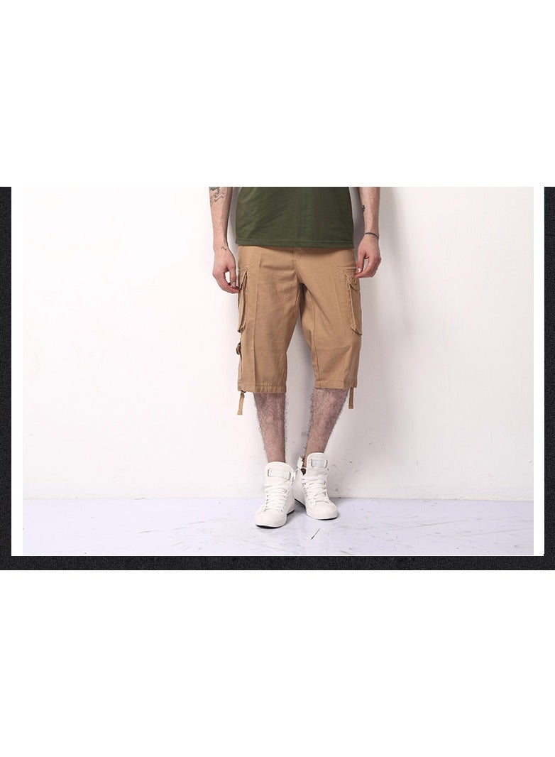 Loquat Men's Capris Multi Pocket Casual Pants Khaki - Image 2