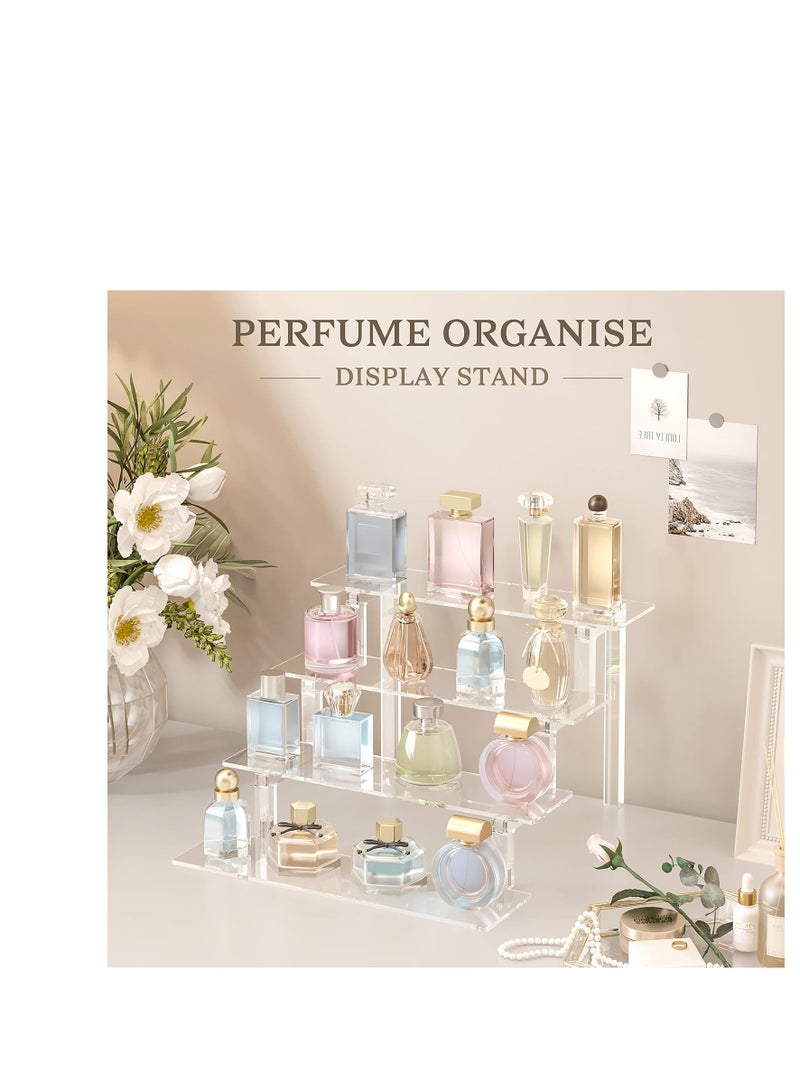 راكسوم حامل عرض من الأكريليك، 4 طبقات، رف عرض شفاف للمقتنيات الصغيرة، حامل منظم للعطور، حاملات حلوى الكب كيك، رف منظم لطلاء الأظافر، رفوف تخزين من الأكريليك لشخصيات البوب - Image 3