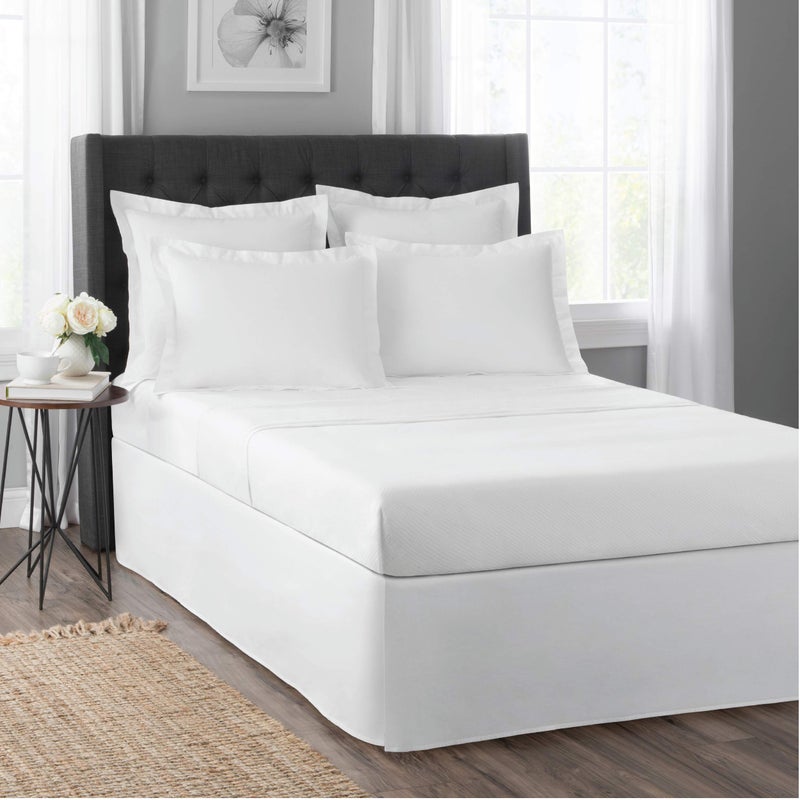 TodaysHome Todayâ€™s Home Classic Tailored Bed Skirt Dust Ruffle, Cotton Blend Design, 14" Drop Length, King, White - Image 2