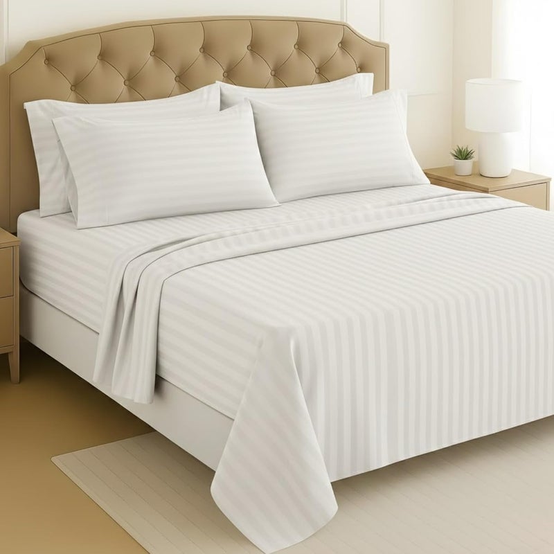 FOAM CRAFT FOAMCRAFT® Striped 6-Piece Bedding Set - Breathable Microfiber Bed Sheets with Pillow Shams (White, Queen) - Image 1