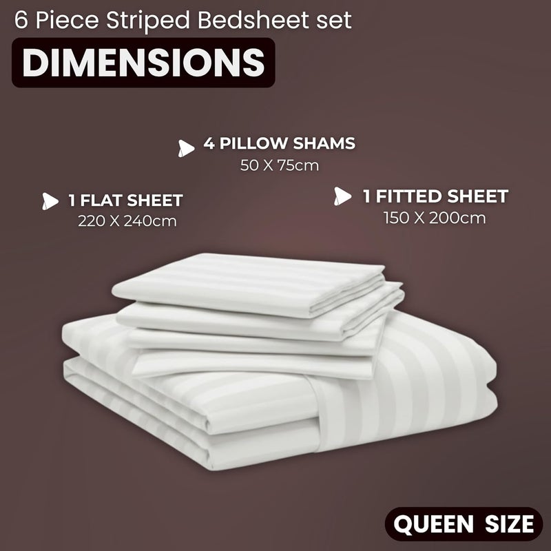 FOAM CRAFT FOAMCRAFT® Striped 6-Piece Bedding Set - Breathable Microfiber Bed Sheets with Pillow Shams (White, Queen) - Image 2