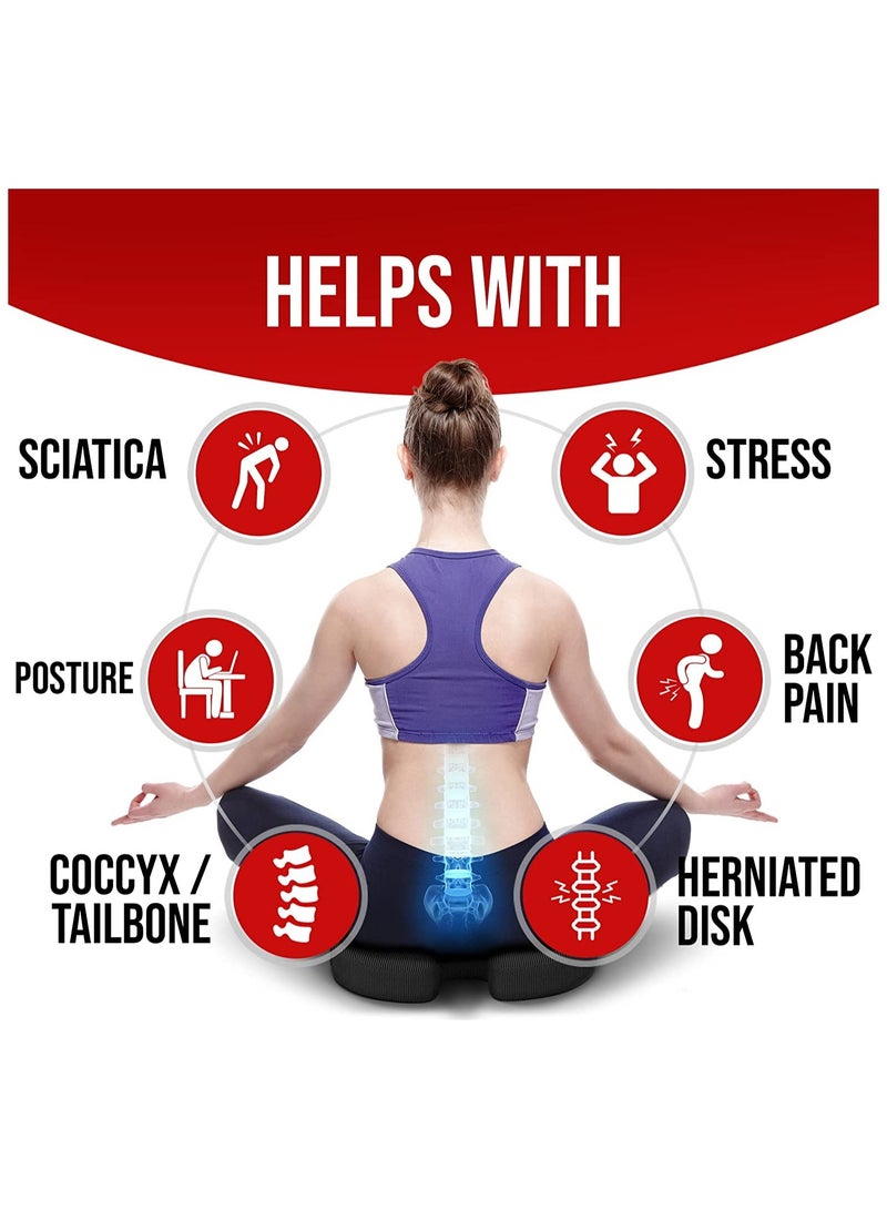 إي وورلد وسادة تقويم العظام المصنوعة من رغوة الذاكرة لتخفيف الضغط على عظمة العصعص ودعم أسفل الظهر، مجموعة مصممة بشكل مريح لتخفيف الألم وتصحيح الوضعية، مزودة بغطاء شبكي قابل للتنفس وأشرطة قابلة للتعديل، مثالية للكراسي المكتبية، السيارات، الكراسي القابلة للإمالة والمزيد، اللون أسود - Image 3