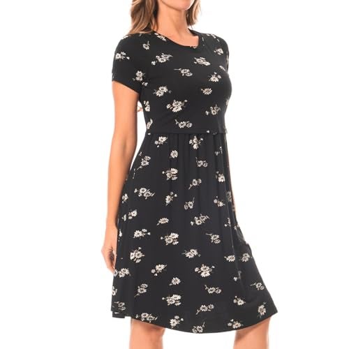 Bearsland Women's Short Sleeves Maternity Dress Nursing Breastfeeding Dresses with Pockets,blackwhitef,m - Image 2