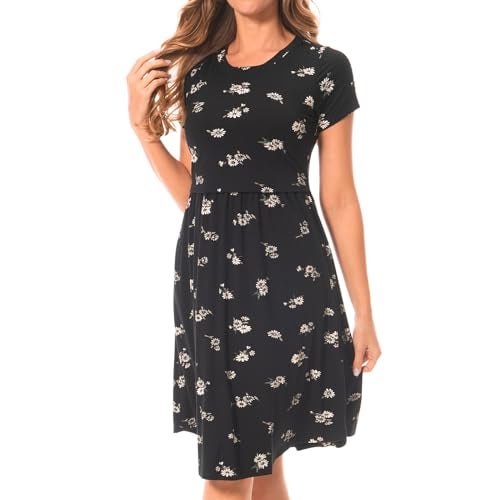 Bearsland Women's Short Sleeves Maternity Dress Nursing Breastfeeding Dresses with Pockets,blackwhitef,m - Image 3
