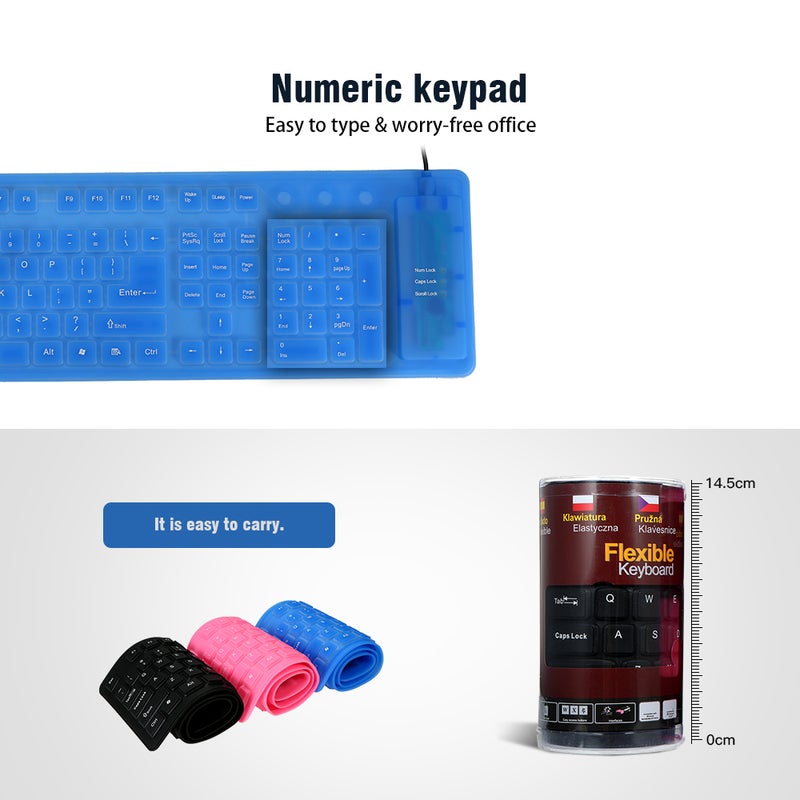 108 Keys USB Silicone Flexible Foldable Keyboard Waterproof USB Silent Keys For Laptop Desktop Keyboard - Image 3