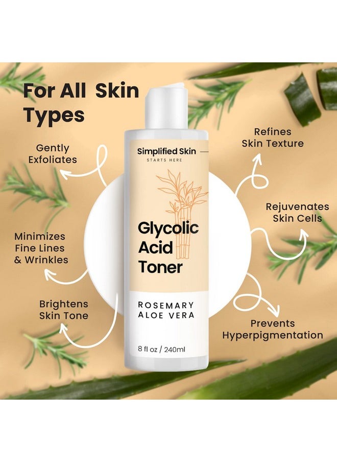 simplified skin - [Glycolic Acid Toner 8% For Face 8 Oz] Exfoliating Facial Peel For Antiaging & Acne Alcoholfree Daily Makeup Removing Toning Solution With Aha & Rosemary Extract By Simplified Skin - Image 1
