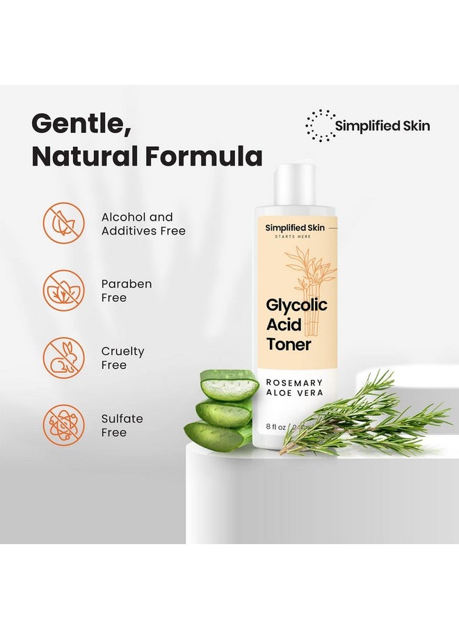 simplified skin - [Glycolic Acid Toner 8% For Face 8 Oz] Exfoliating Facial Peel For Antiaging & Acne Alcoholfree Daily Makeup Removing Toning Solution With Aha & Rosemary Extract By Simplified Skin - Image 1