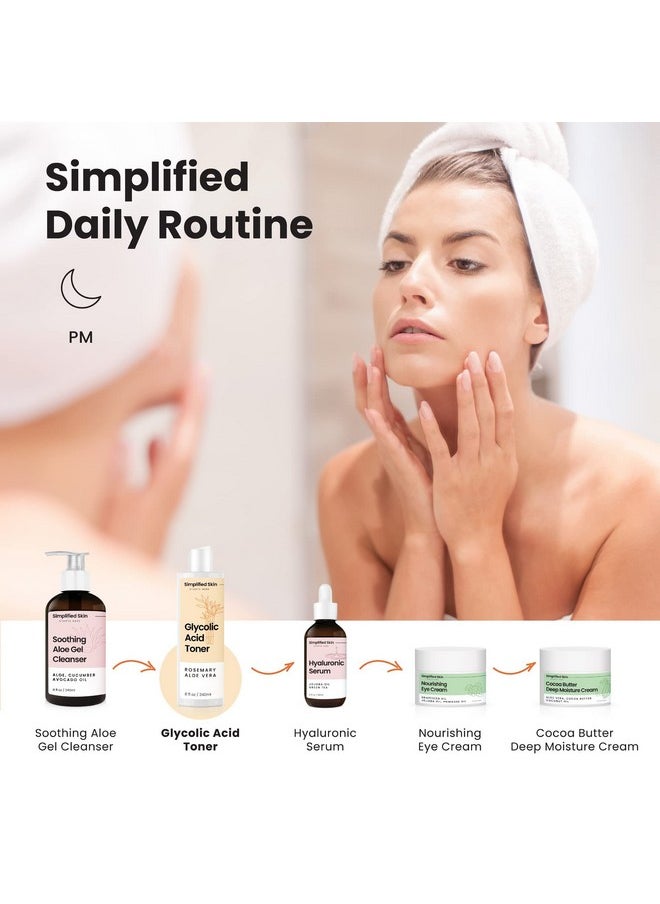 simplified skin - [Glycolic Acid Toner 8% For Face 8 Oz] Exfoliating Facial Peel For Antiaging & Acne Alcoholfree Daily Makeup Removing Toning Solution With Aha & Rosemary Extract By Simplified Skin - Image 1