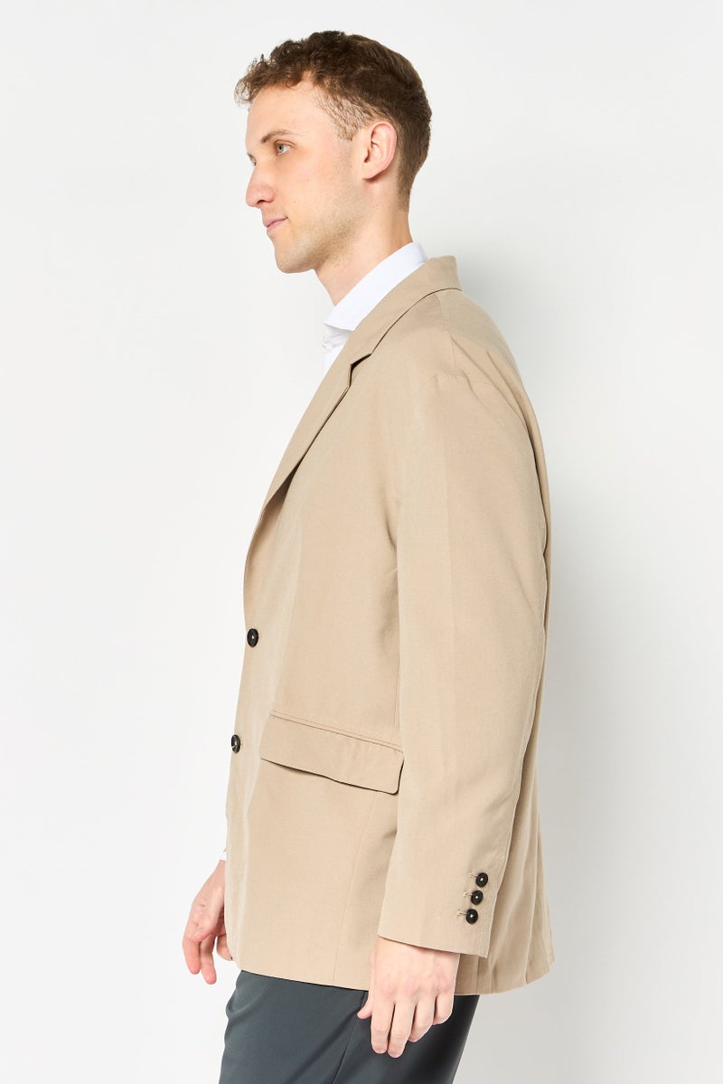 Selected Homme Men Boxy Fit Solid Semi Formal Blazer, Beige - Image 4