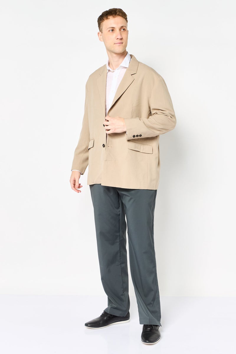 Selected Homme Men Boxy Fit Solid Semi Formal Blazer, Beige - Image 2