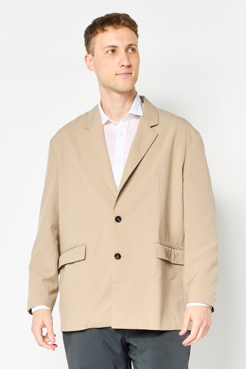 Selected Homme Men Boxy Fit Solid Semi Formal Blazer, Beige - Image 1