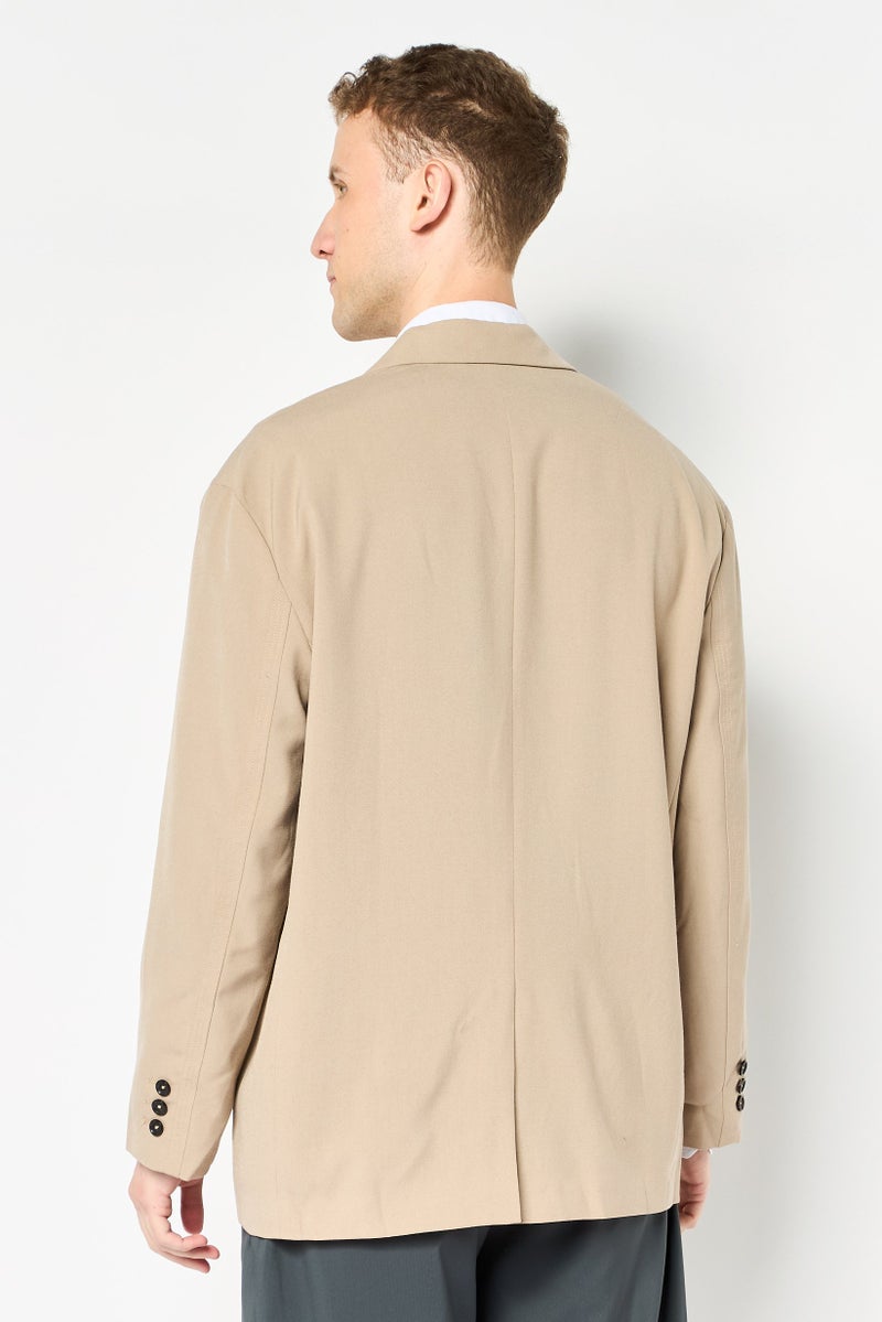 Selected Homme Men Boxy Fit Solid Semi Formal Blazer, Beige - Image 3