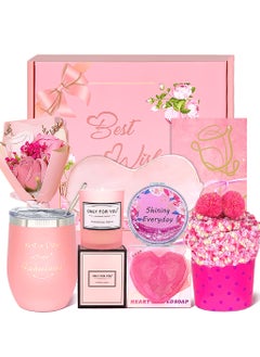 MANETTA Valentine's Day Gifts for Her, Gifts for Women, Self Care Get Well Gift Basket, Rose Spa Gift Baskets for Women, Gift Basket for Sister Girlfriend (Pink)  - Image 1