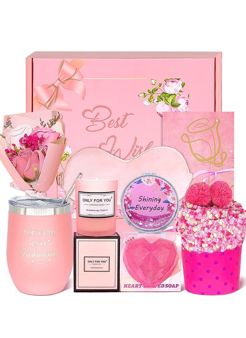 MANETTA Valentine's Day Gifts for Her, Gifts for Women, Self Care Get Well Gift Basket, Rose Spa Gift Baskets for Women, Gift Basket for Sister Girlfriend (Pink)  - Image 1